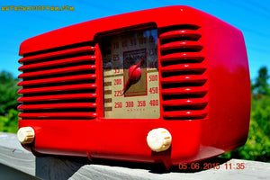 SOLD! - July 28, 2015 - LIPSTICK RED Vintage Deco Retro 1947 Philco Transitone 48-200 AM Bakelite Tube Radio Works! Wow! - [product_type} - Philco - Retro Radio Farm