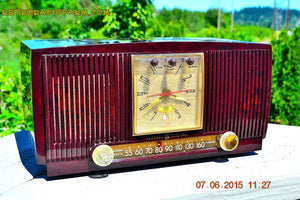 SOLD! - July 28, 2015 - BLUETOOTH MP3 READY Elegant Burgundy 1955 General Electric Model 543 Retro AM Clock Radio Works! - [product_type} - General Electric - Retro Radio Farm