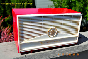 SOLD! - Dec 8, 2016 - BLUETOOTH MP3 READY - Red and White Mid Century Retro Jetsons 1957 Truetone Model DC2854 Tube AM Radio Works! - [product_type} - Truetone - Retro Radio Farm