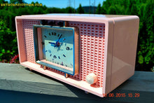 Charger l&#39;image dans la galerie, SOLD! - Sept 9, 2015 - BLUETOOTH MP3 READY - BIG PINK Mid Century Retro Jetsons 1956 Sylvania Model R598-7509 Tube AM Clock Radio Totally Restored! - [product_type} - Sylvania - Retro Radio Farm