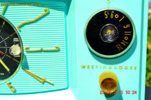 Charger l&#39;image dans la galerie, SOLD! - Nov 24, 2015 - BLUETOOTH MP3 READY - Aquamarine Retro Jetsons 1959 Westinghouse Model H671T5 Tube AM Clock Radio Totally Restored! - [product_type} - Westinghouse - Retro Radio Farm