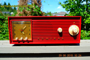 SOLD! - Dec 4, 2015 - BLUETOOTH MP3 READY - RED Red Red Retro Jetsons 1956 Admiral Model 5B4 Tube AM Clock Radio Totally Restored! - [product_type} - Admiral - Retro Radio Farm
