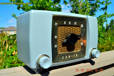 SOLD! - July 23, 2015 - BLUETOOTH MP3 READY -  Slate Grey Retro Mid Century Deco Vintage 1951 Zenith H615 AM Tube Radio Sounds Great!