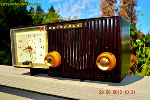 SOLD! - Aug 14, 2015 - BLUETOOTH MP3 READY - EXPRESSO Retro Mid Century Jetsons 1956 Motorola 57CE Tube AM Clock Radio Totally Restored! - [product_type} - Motorola - Retro Radio Farm