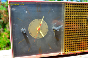 SOLD! - Feb 21, 2016 - RUBY RED GRAPEFRUIT Pink Retro Jetsons 1956 Philco E742-124 Tube AM Clock Radio Works! - [product_type} - Philco - Retro Radio Farm
