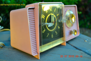 SOLD! - July 21, 2015 POWDER PINK Mid Century Jetsons 1959 General Electric Model C-406A Tube AM Clock Radio Totally Restored! - [product_type} - General Electric - Retro Radio Farm
