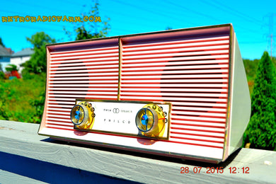 SOLD! - Dec 26, 2015 - FLAMINGO PINK Twin Speaker Retro Vintage 1959 Philco Model JB46-124 AM Tube Radio Totally Restored!