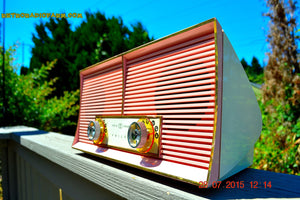 SOLD! - Dec 26, 2015 - FLAMINGO PINK Twin Speaker Retro Vintage 1959 Philco Model JB46-124 AM Tube Radio Totally Restored! - [product_type} - Philco - Retro Radio Farm