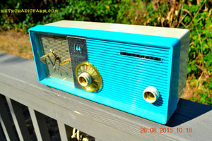 SOLD! - Sept 2, 2015 - BLUETOOTH MP3 READY - ELECTRIC BLUE Retro Jetsons 1957 Motorola 5C24CW Tube AM Clock Radio Works! - [product_type} - Motorola - Retro Radio Farm