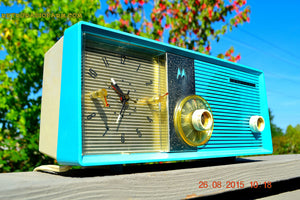 SOLD! - Sept 2, 2015 - BLUETOOTH MP3 READY - ELECTRIC BLUE Retro Jetsons 1957 Motorola 5C24CW Tube AM Clock Radio Works!