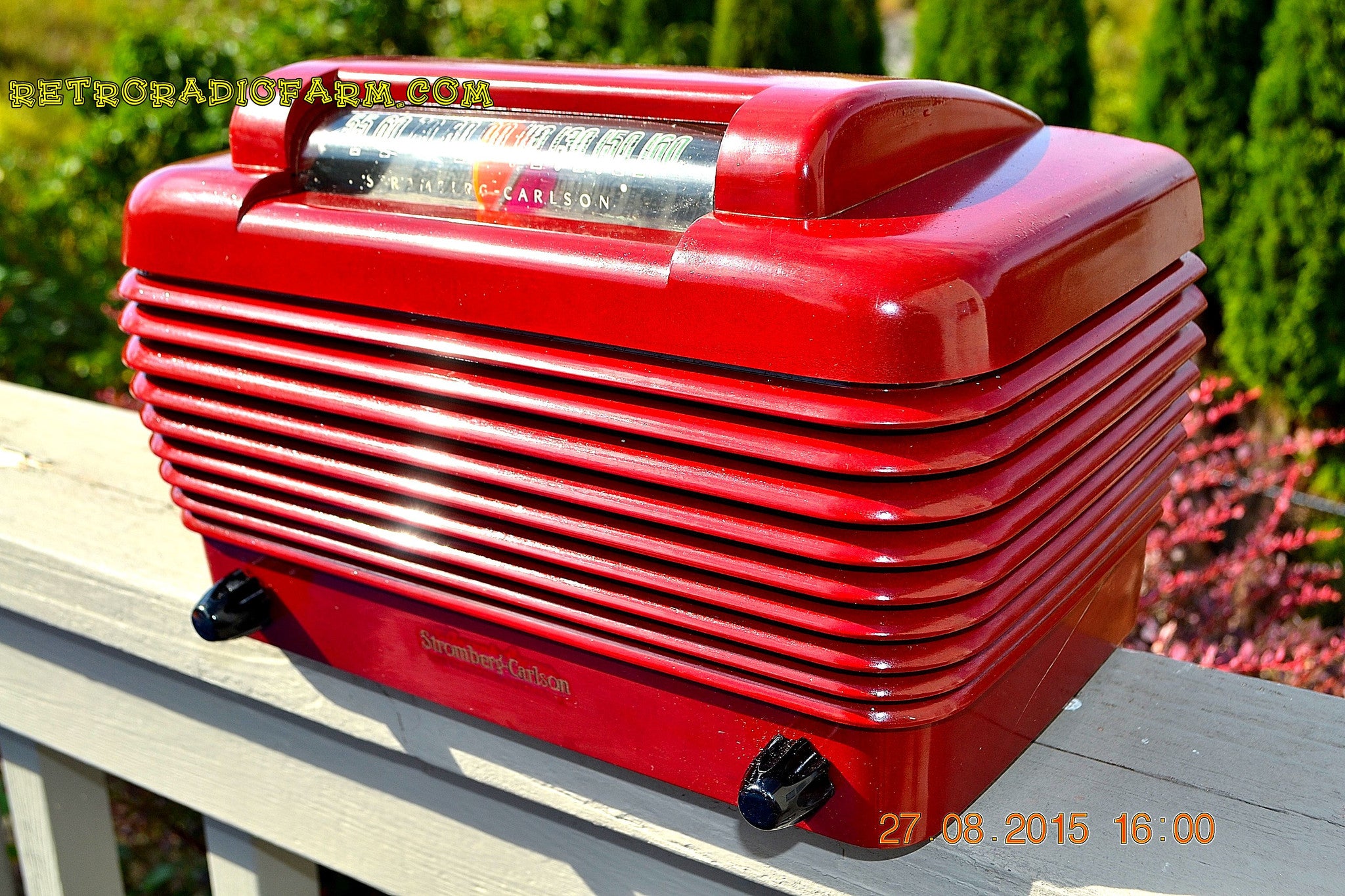 SOLD! - Feb 11, 2016 - BORDEAUX RED Art Deco Vintage Retro Industrial Age 1949 Stromberg Carlson Model 1500-H Bakelite Tube Radio Totally Restored! - [product_type} - Stromberg Carlson - Retro Radio Farm