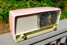 Charger l&#39;image dans la galerie, SOLD! - Oct 21, 2016 - BEAUTIFUL Powder Pink And White Retro Jetsons 1956 RCA Victor 9-C-71 Tube AM Clock Radio WORKS! - [product_type} - Vintage Radio - Retro Radio Farm
