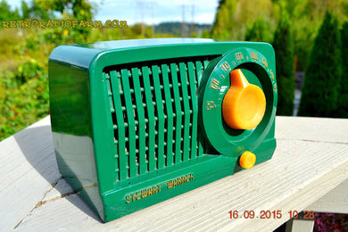 SOLD! - Feb 16, 2016 - KELLY GREEN Art Deco Rare Retro Green 1952 Stewart Warner 9160H Tube AM Radio Totally Restored!