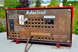 SOLD! - Sept 25, 2015 - BLUETOOTH MP3 READY - Lipstick Red Retro Jetsons 1955 Admiral Model 5R3 Tube AM Radio Totally Restored! - [product_type} - Admiral - Retro Radio Farm
