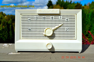 SOLD! - Dec 5, 2016 - BRITE WHITE Mid Century Retro Jetsons Vintage 1956 Packard Bell 5R1 AM Tube Radio Works! - [product_type} - Packard-Bell - Retro Radio Farm