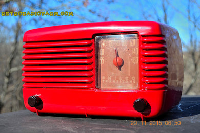 SOLD! - Jan 8, 2016 - LIPSTICK RED Vintage Deco Retro 1948 Philco Transitone 48-200 AM Bakelite Tube Radio Works! Wow!