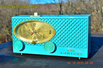 SOLD! - Jan 15, 2016 - POWDER BLUE Mid Century Fleur-De-50s Vintage Atomic Age 1959 Admiral Y3359 Tube AM Radio Clock Alarm Works!