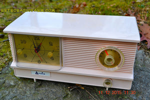SOLD! - Feb 10. 2016 - POWDER PINK Vintage Antique Mid Century 1961 Arvin Model 51R23 Tube AM Clock Radio Restored and Very Rare! - [product_type} - Arvin - Retro Radio Farm