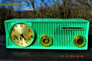 SOLD! - Jan 15, 2016 - SEA GREEN BEAUTY Retro Jetsons 1957 Motorola 57CS Tube AM Clock Radio Works! Quiet Clock! - [product_type} - Motorola - Retro Radio Farm