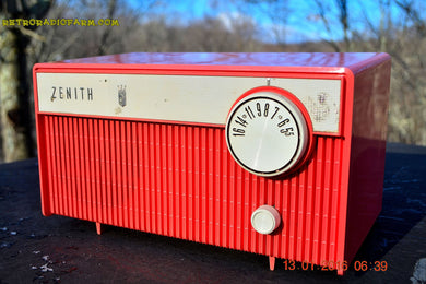 SOLD! - Feb 14, 2016 - BLUETOOTH MP3 READY -  Salmon Pink Retro Mid Century Deco Vintage 1959 Zenith F580 AM Tube Radio Sounds Great!
