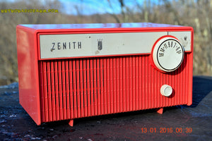 SOLD! - Feb 14, 2016 - BLUETOOTH MP3 READY -  Salmon Pink Retro Mid Century Deco Vintage 1959 Zenith F580 AM Tube Radio Sounds Great! - [product_type} - Zenith - Retro Radio Farm