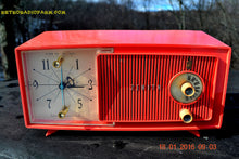 Load image into Gallery viewer, SOLD! - Apr 15, 2016 - BLUETOOTH MP3 Ready - Salmon Pink Mid Century Jetsons 1959 Zenith Model E514A Tube AM Clock Radio Works Great! - [product_type} - General Electric - Retro Radio Farm