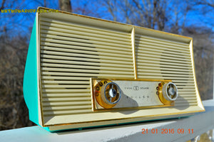 SOLD! - Dec 10. 2017 - SEAFOAM GREEN Twin Speaker Retro Vintage 1959 Philco Model JB46-124 AM Tube Radio Totally Restored! - [product_type} - Philco - Retro Radio Farm