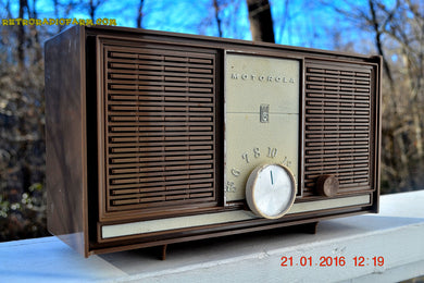 売れました！ - 2017 年 2 月 6 日 - TAN ミッドセンチュリー レトロ Jetsons ヴィンテージ 1965 Motorola AC80BN AM 真空管ラジオが動作します。