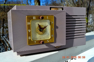 SOLD! - Feb 20, 2016 - BLUETOOTH MP3 Ready - Lavender Taupe Mid Century Vintage 1948 Telechron Model 8H67 Tube AM Clock Radio Works Great! - [product_type} - General Electric - Retro Radio Farm