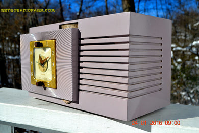 SOLD! - Feb 20, 2016 - BLUETOOTH MP3 Ready - Lavender Taupe Mid Century Vintage 1948 Telechron Model 8H67 Tube AM Clock Radio Works Great!