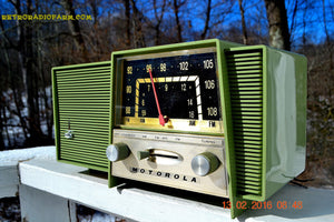 SOLD! - Feb 13, 2016 - OLIVE GREEN Mid Century Retro Vintage 1963 Motorola Model B2-1GQ2942 AM/FM Tube Radio Works Great!