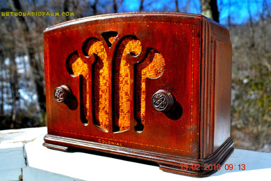 SOLD! - Apr 15, 2016 - BLUETOOTH MP3 READY - Mini Tombstone Wood Art Nouveau Retro 1935 Colonial AM Tube Radio Totally Restored! Wow!