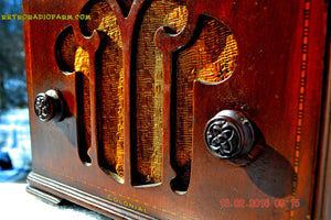 SOLD! - Apr 15, 2016 - BLUETOOTH MP3 READY - Mini Tombstone Wood Art Nouveau Retro 1935 Colonial AM Tube Radio Totally Restored! Wow! - [product_type} - Colonial - Retro Radio Farm