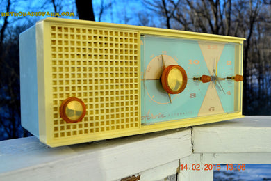 SOLD! - Feb 17, 2016 - BABY BLUE Vintage Antique Mid Century 1961 Arvin Model 5594 Tube AM Clock Radio Restored and Very Rare and Near Mint!!