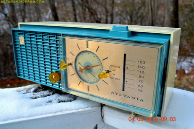 SOLD! - Apr 14, 2016 - SLATE BLUE Mid Century Retro Jetsons 1964 Sylvania Model AK22 Tube AM Clock Radio Totally Restored!