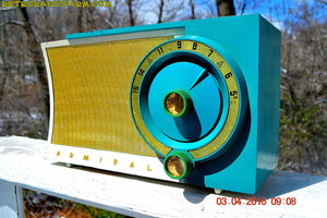 SOLD! - July 19, 2016 -RETROGASM TURQUOISE AND WHITE Retro Jetsons 1956 Admiral Model 5T36 Tube AM Radio Totally Restored!