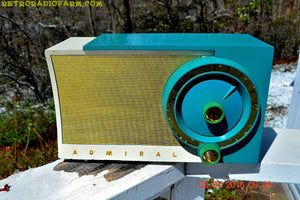 SOLD! - July 19, 2016 -RETROGASM TURQUOISE AND WHITE Retro Jetsons 1956 Admiral Model 5T36 Tube AM Radio Totally Restored! - [product_type} - Admiral - Retro Radio Farm