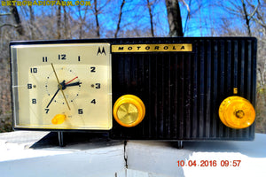 SOLD! - May 11, 2016 - BLUETOOTH MP3 Ready - EBONY Mid Century Retro Jetsons 1959 Motorola 5C11E Tube AM Clock Radio Totally Restored! - [product_type} - Motorola - Retro Radio Farm