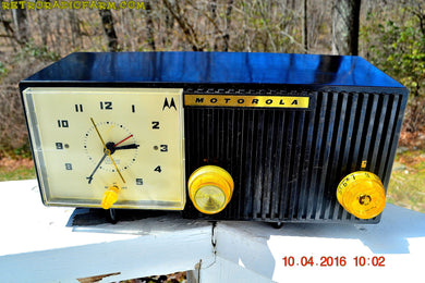 SOLD! - May 11, 2016 - BLUETOOTH MP3 Ready - EBONY Mid Century Retro Jetsons 1959 Motorola 5C11E Tube AM Clock Radio Totally Restored!