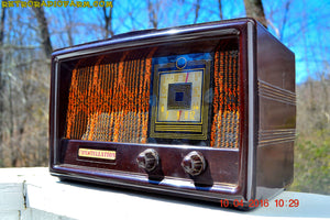 SOLD! - Dec. 13, 2017 - RARE 1949 CONSTELLATION Model 1135 AM Swirly Brown Bakelite Tube Radio Totally Restored! - [product_type} - Constellation - Retro Radio Farm