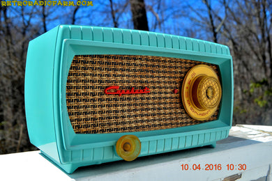 SOLD! -Apr 15,2016 - TURQUOISE AND WICKER Retro Vintage 1949 Capehart Model 3T55B AM Tube Radio Totally Restored!