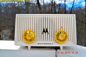 SOLD! - Apr 13, 2016 - BLUETOOTH MP3 READY - Alpine White Retro Jetsons 1958 Motorola Model 56R Tube AM Clock Radio Totally Restored! - [product_type} - Motorola - Retro Radio Farm