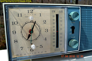 SOLD! - May 4, 2016 - SLATE BLUE Mid Century Antique Retro Vintage 1963 RCA Victor Model RGS19A AM/FM Tube Clock Radio Works Great! - [product_type} - RCA Victor - Retro Radio Farm