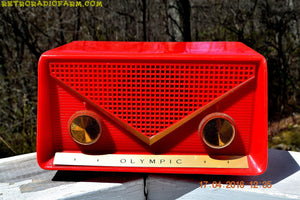 SOLD! - Apr 21, 2016 - FIRE ENGINE Red Mid Century Retro Jetsons 1959 Olympic Model 550-551 Tube AM Radio Works! - [product_type} - Olympic - Retro Radio Farm