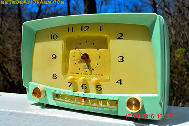 SOLD! - Oct 7, 2016 - MINT GREEN Retro Mid Century 1955 Westinghouse Model H-548T5 AM Tube Radio Alarm Clock Totally Restored!