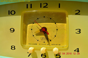 SOLD! - Oct 7, 2016 - MINT GREEN Retro Mid Century 1955 Westinghouse Model H-548T5 AM Tube Radio Alarm Clock Totally Restored! - [product_type} - Westinghouse - Retro Radio Farm