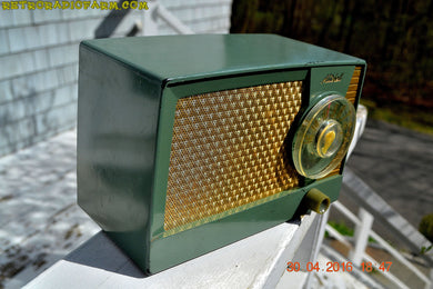 SOLD! - Apr 20, 2017 - OLIVE GREEN Mid Century Retro Antique 1959 Mitchell Fiesta Model 1305 Tube AM Radio Works Great!