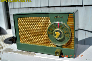 SOLD! - Apr 20, 2017 - OLIVE GREEN Mid Century Retro Antique 1959 Mitchell Fiesta Model 1305 Tube AM Radio Works Great! - [product_type} - Mitchell - Retro Radio Farm