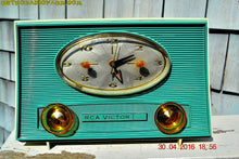 Charger l&#39;image dans la galerie, SOLD! - July 11, 2016 - TURQUOISE-ISH and Ivory-ish Retro Jetsons Vintage 1959 RCA Victor Model 1-RD-45 AM Tube Clock Radio Totally Restored! - [product_type} - RCA Victor - Retro Radio Farm