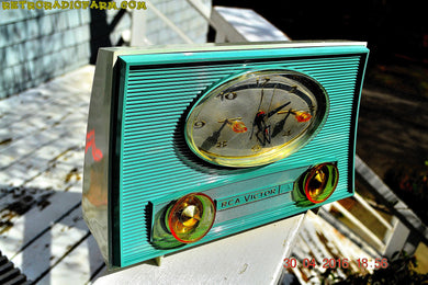 SOLD! - July 11, 2016 - TURQUOISE-ISH and Ivory-ish Retro Jetsons Vintage 1959 RCA Victor Model 1-RD-45 AM Tube Clock Radio Totally Restored!